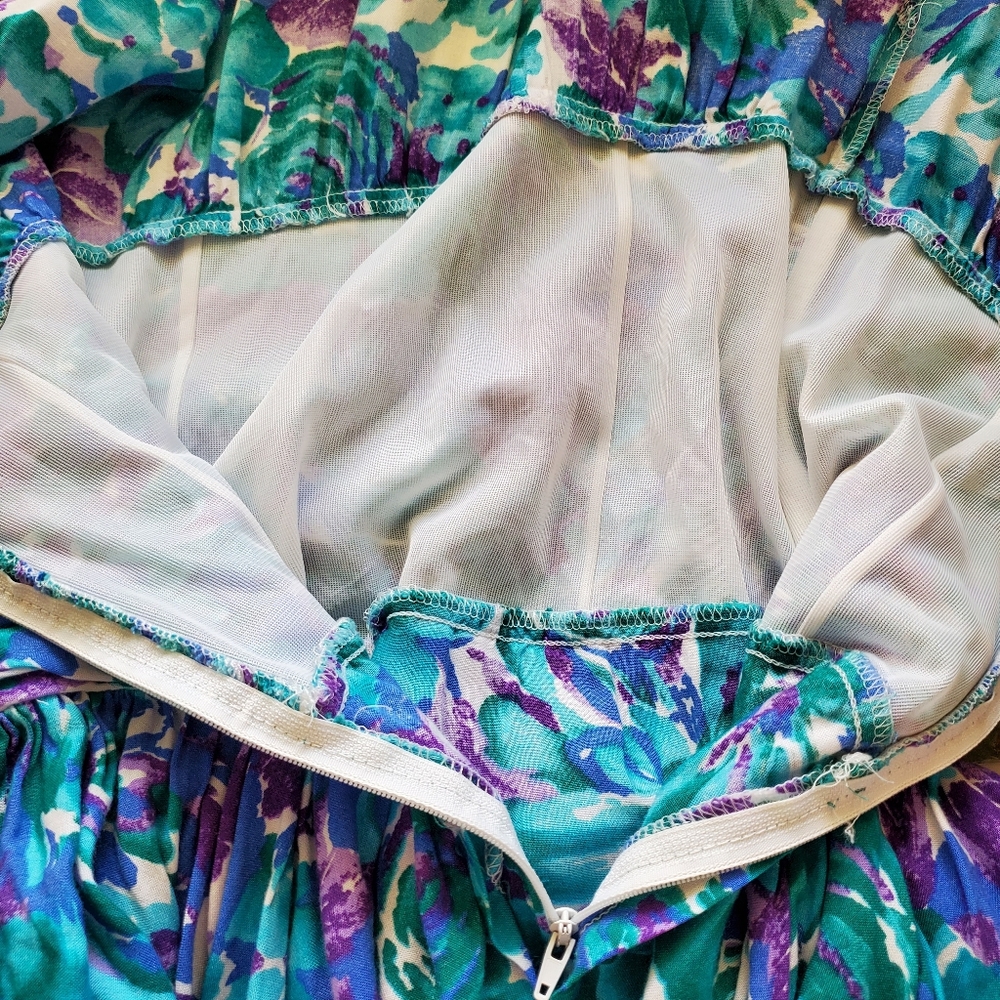Vintage All That Jazz 1980s Floral Dress Womens XS Ruched Waist Peplum 80s 90s - Picture 5 of 6